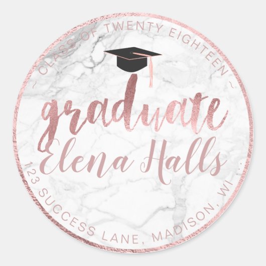 PixDezines 2018 Graduation/Marble+Faux Rose Gold Ronde Sticker (Voorkant)