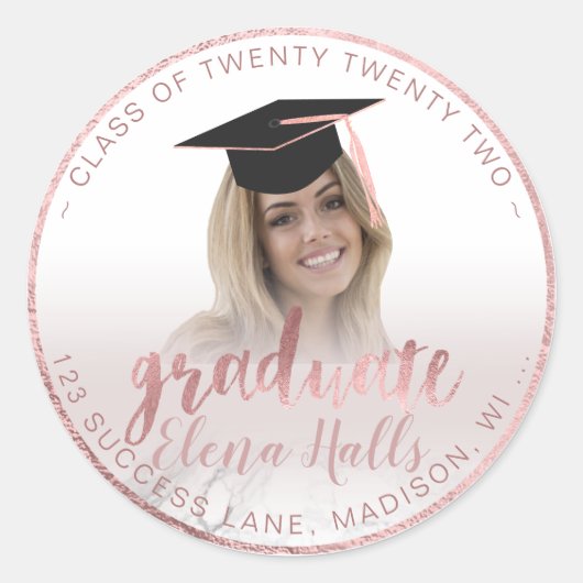 PixDezines 2018 Graduation/Marble+Faux Rose Gold Ronde Sticker (Voorkant)