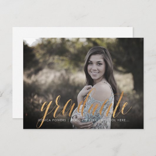 PixDezines 2019 Afstuderen Foto's/Faux Metallic Go Aankondigingskaart (Voorkant / Achterkant)