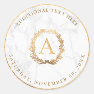PixDezines A-Z, doe-het-zelf nepgoud Monogram+Marm Ronde Sticker