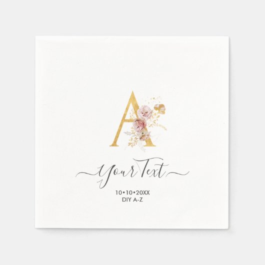PixDezines A-Z Faux Gold Monogram herfst Flowers Servet (Voorkant)