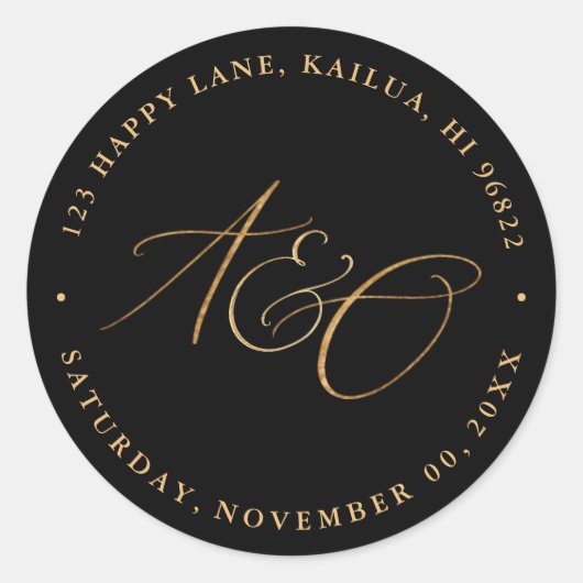 PixDezines A-Z Monogram Faux Gold Calligrafie Ronde Sticker (Voorkant)