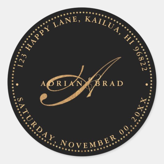 PixDezines A-Z Script Monogram Faux Gold Ronde Sticker (Voorkant)