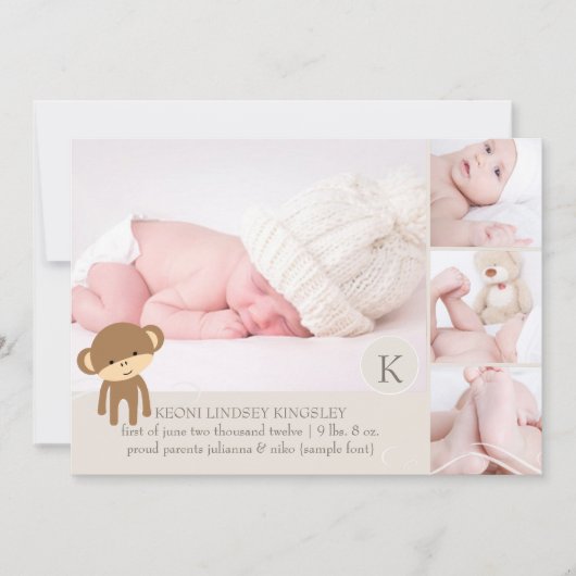 PixDezines aap foto's geboorte aankondiging (Voorkant)