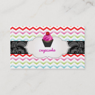 PixDezines aardbei krullen cupcake+chevron Visitekaartje