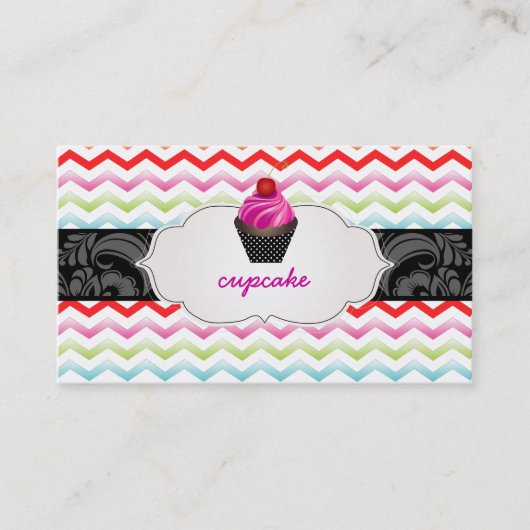 PixDezines aardbei wervelt cupcake + chevron Visitekaartje (Voorkant)