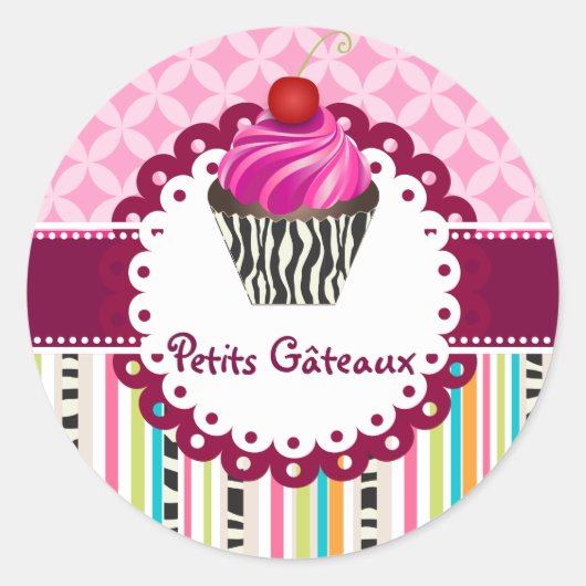 PixDezines aardbeien wervelingen cupcake/DIY kleur Ronde Sticker (Voorkant)