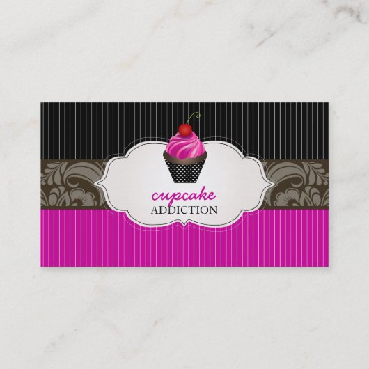 PixDezines aardbeien wervelingen cupcake + pinstri Visitekaartje (Voorkant)