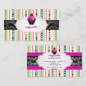 PixDezines aardbeienzwammen cupcake+strepen Visitekaartje (Voorkant / Achterkant)