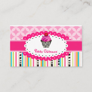 PixDezines aardbeienzwammen cupcake+strepen Visitekaartje
