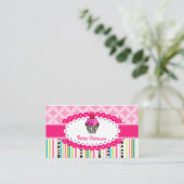 PixDezines aardbeienzwammen cupcake+strepen Visitekaartje (Staand voorkant)