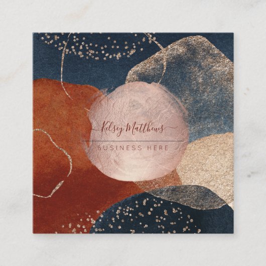 PixDezines Abstract Arrangement H2 Roos Gold Busi Vierkante Visitekaartje (Voorkant)