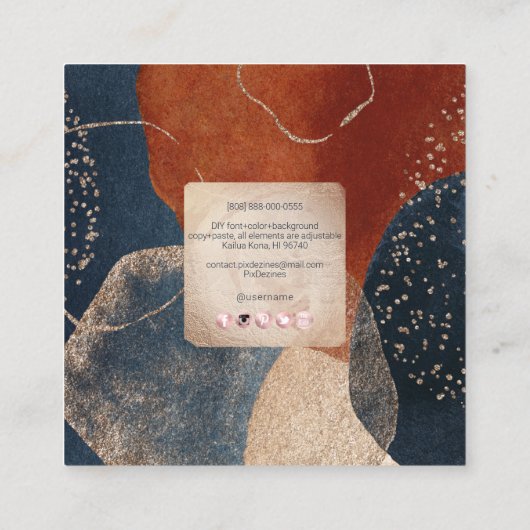 PixDezines Abstract Arrangement H2 Roos Gold Busi Vierkante Visitekaartje (Achterkant)