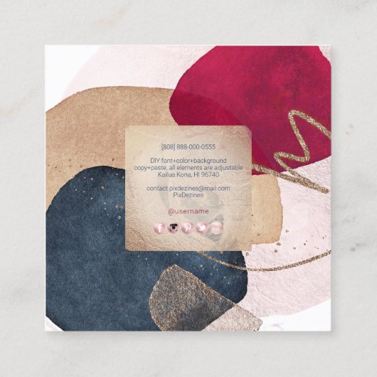 PixDezines Abstract Arrangement H2 Roos Gold Vierkante Visitekaartje (Achterkant)