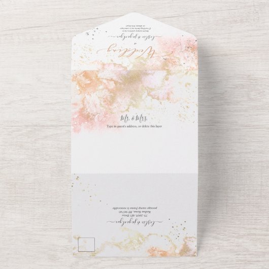 PixDezines Abstract Cosmic Blush Pink Gold All In One Uitnodiging (Buitenkant)