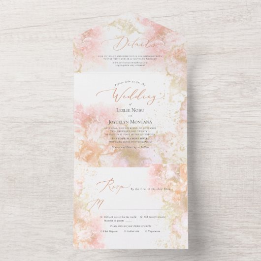 PixDezines Abstract Cosmic Blush Pink Gold All In One Uitnodiging (Binnen)