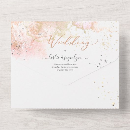 PixDezines Abstract Cosmic Blush Pink Gold All In One Uitnodiging (Achterkant)
