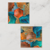 PixDezines Abstract Galaxy H2 Copper Gold Blauwgro Vierkante Visitekaartje (Voorkant / Achterkant)