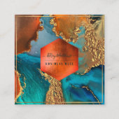 PixDezines Abstract Galaxy H2 Copper Gold Blauwgro Vierkante Visitekaartje (Voorkant)