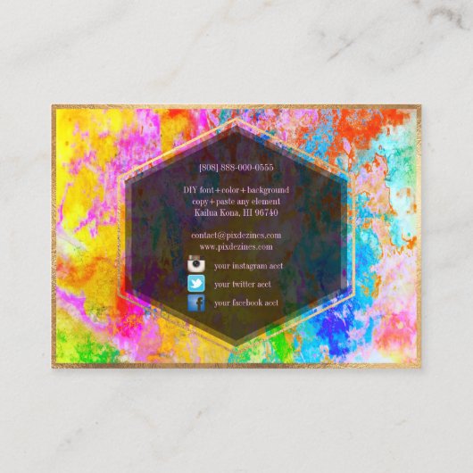 PixDezines Abstracte Galaxy/Neon kleuren Visitekaartje (Achterkant)