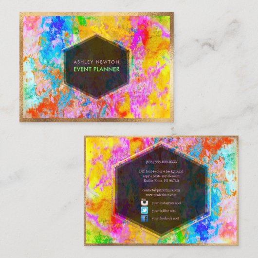 PixDezines Abstracte Galaxy/Neon kleuren Visitekaartje (Voorkant / Achterkant)