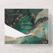 PixDezines Abstracte kosmische Blauwgroen Groene B All In One Uitnodiging (Achterkant)