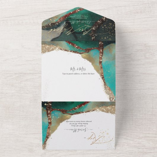 PixDezines Abstracte kosmische Blauwgroen groene b All In One Uitnodiging (Buitenkant)