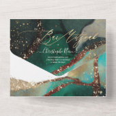 PixDezines Abstracte kosmische Blauwgroen groene b All In One Uitnodiging (Achterkant)