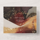 PixDezines Abstracte kosmische Faux Gold Veins All In One Uitnodiging (Achterkant)