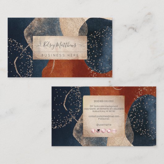 PixDezines Abstracte Regeling H2 Navy Terracotta Visitekaartje (Voorkant / Achterkant)