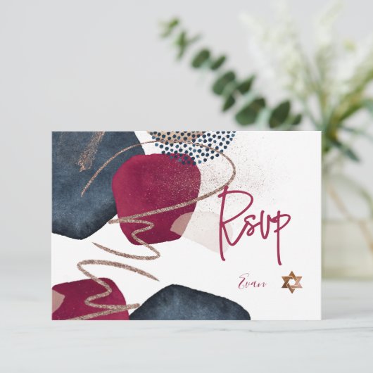 PixDezines Abstracte RSVP Navy Bar Mitzvah✡ (Staand voorkant)