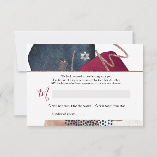 PixDezines Abstracte RSVP Navy Bar Mitzvah✡ (Achterkant)