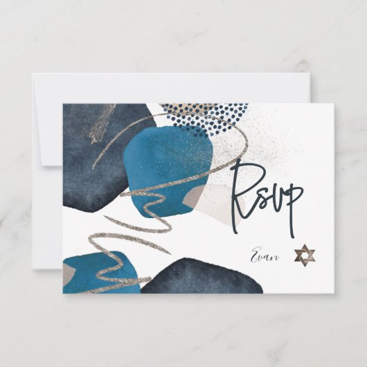 PixDezines Abstracte RSVP Navy Bar Mitzvah✡ (Voorkant)