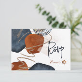 PixDezines Abstracte RSVP Navy Copper Bat Mitzvah✡ Kaartje (Staand voorkant)