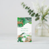 PixDezines Abstracte Waterverf Gold Emerald Visitekaartje (Staand voorkant)