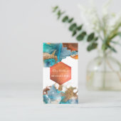 PixDezines Abstracte Waterverf Koper Gold Blauwgro Visitekaartje (Staand voorkant)