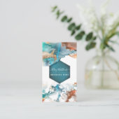 PixDezines Abstracte Waterverf Koper Gold Blauwgro Visitekaartje (Staand voorkant)