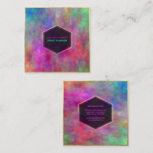 PixDezines Abstracte Waterverf/Neon Vierkante Visitekaartje (Voorkant / Achterkant)