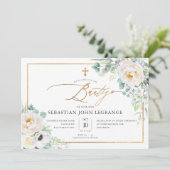 PixDezines Acuarela Peonias Eucalipto Batismo Kaart (Staand voorkant)