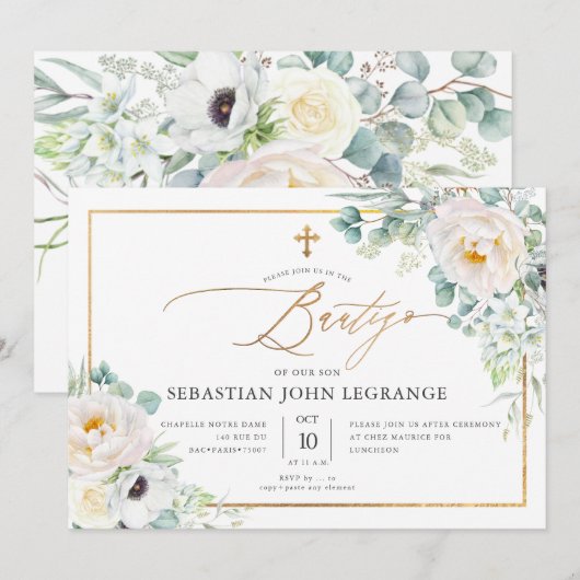 PixDezines Acuarela Peonias Eucalipto Batismo Kaart (Voorkant / Achterkant)