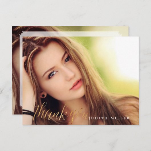 PixDezines Afstudeerder Foto Dank u / Fun Script Briefkaart (Voorkant / Achterkant)