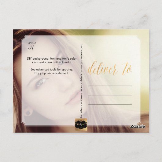 PixDezines Afstudeerder Foto Dank u / Fun Script Briefkaart (Achterkant)