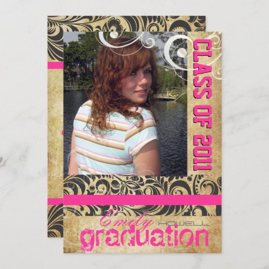 PixDezines afstuderen, bellisimoi Damask Kaart (Voorkant / Achterkant)