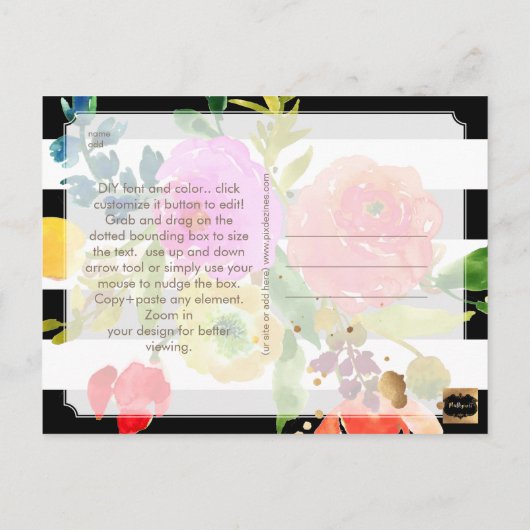 PixDezines Afstuderen/Bloemen Waterverf/Strepen Aankondigingskaart (Achterkant)