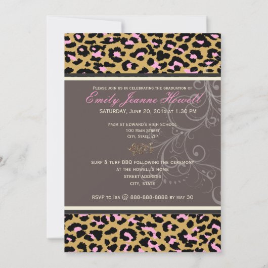 PixDezines Afstuderen/cheetah, neonroze Kaart (Achterkant)