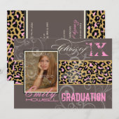 PixDezines Afstuderen/cheetah, neonroze Kaart (Voorkant / Achterkant)