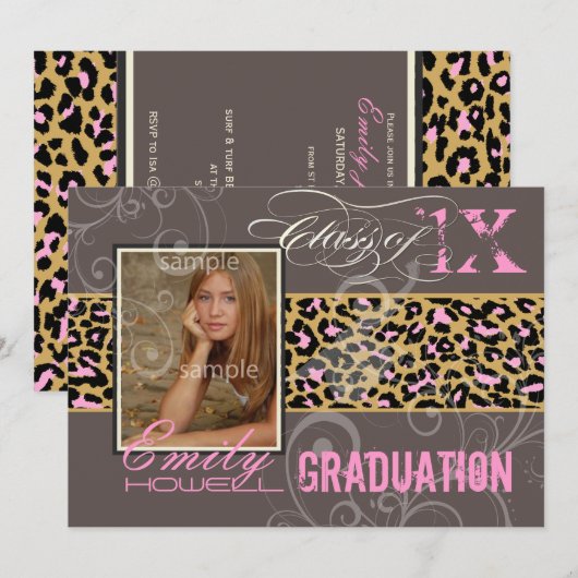 PixDezines Afstuderen/cheetah, neonroze Kaart (Voorkant / Achterkant)