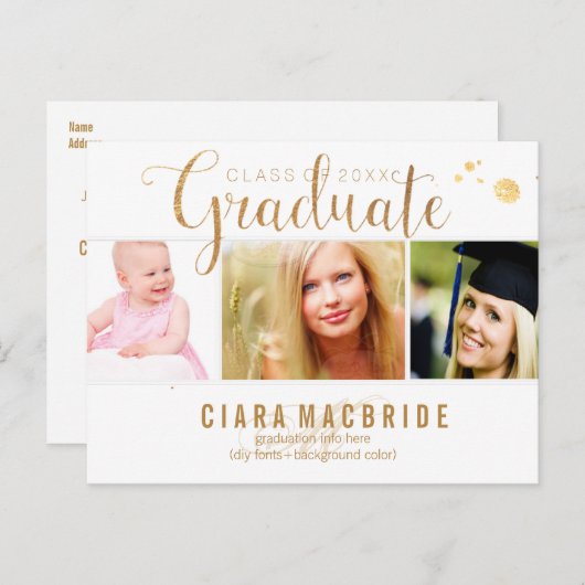 PixDezines Afstuderen/Faux Gold Font Aankondigingskaart (Voorkant / Achterkant)