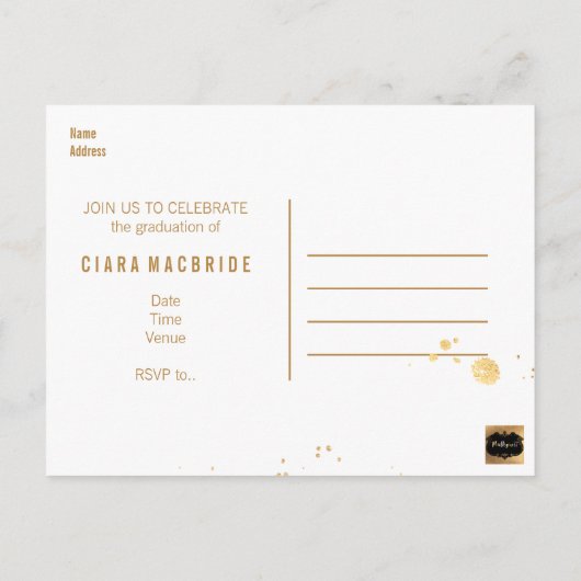 PixDezines Afstuderen/Faux Gold Font Aankondigingskaart (Achterkant)