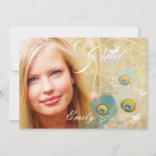 PixDezines  afstuderen foto+diy pauw Kaart (Voorkant)